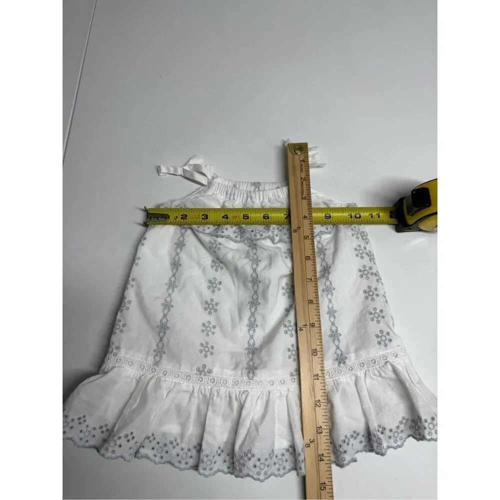 Gap Baby Cotton Embroidered Dress Lined Ruffled Size 3-6 months White Gray